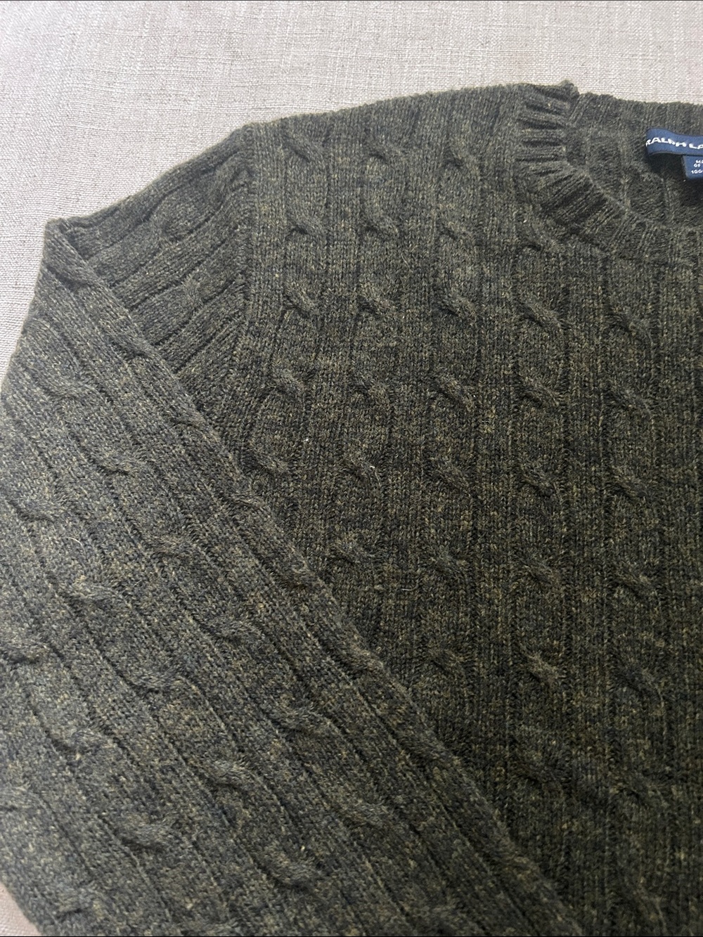 Ralph Lauren Sport Cable Knit Sweater Olive Lambswool Crewneck Preppy Old Money - Picture 4 of 16